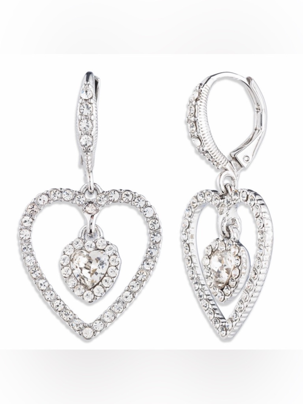 NWT! Givenchy Glass Stone Silver-Tone Heart Orbital Earrings